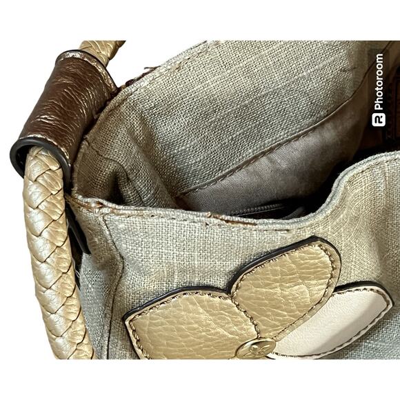 Relic Purse Beige Canvas Tea Rose Appliqué Double Shoulder Strap Hobo Handbag - Picture 13 of 14